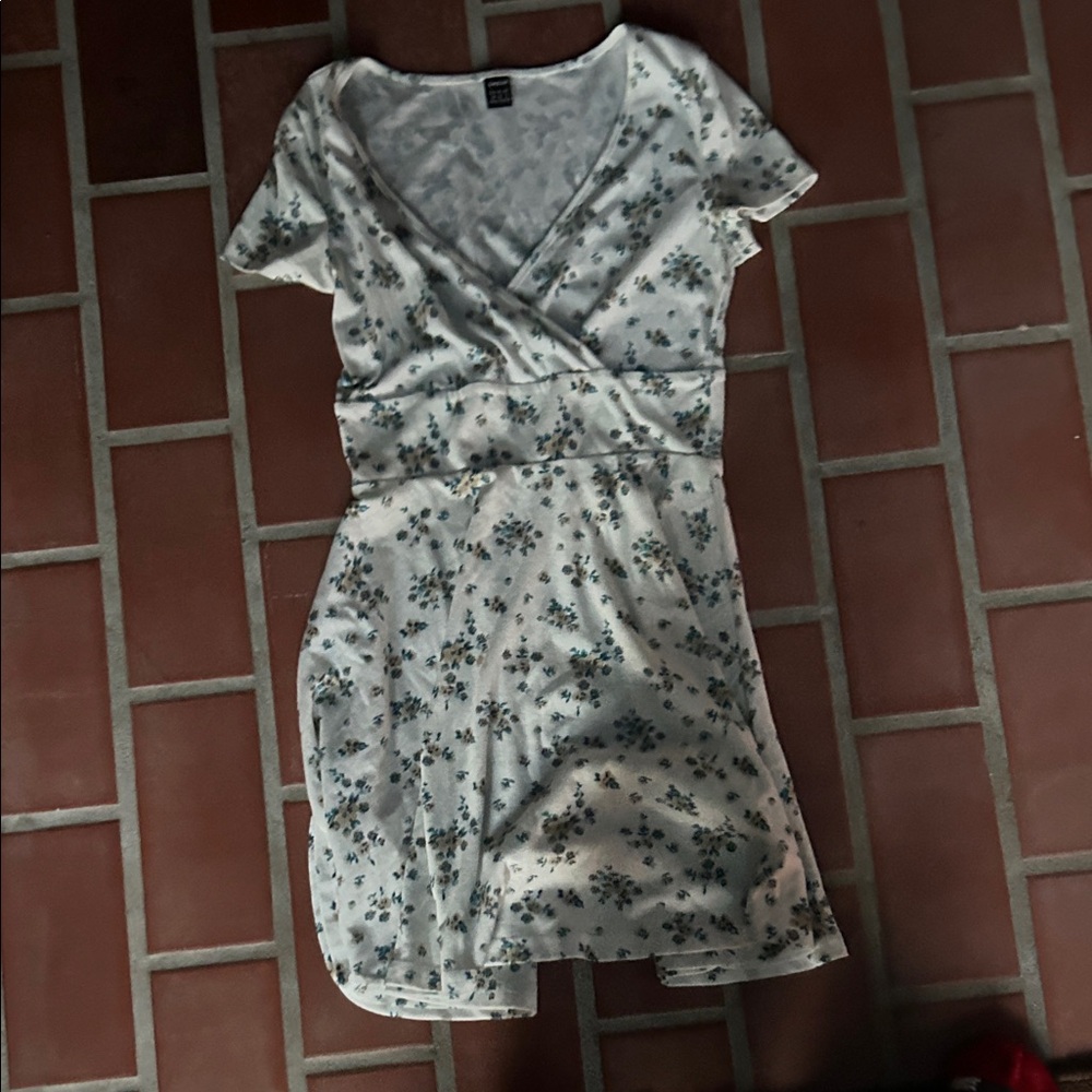SHEIN White and Blue Floral Mini Dress